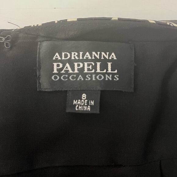 Adrianna Papell Occasions Halter Silk Dress Black & White Print Beaded sz. 8 - Picture 4 of 9